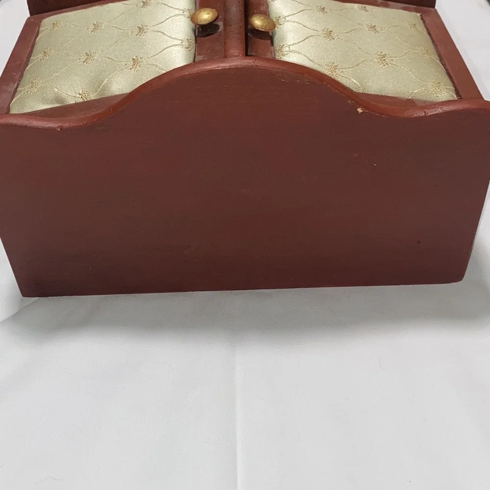 Vintage Sewing Work Box with Duel Pincushions and Drawer  velvet inside‎ top